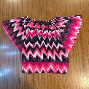 BCX Girl Boho Chevron Flutter Sleeve Blouse Pink Black Ikat Stretch Top